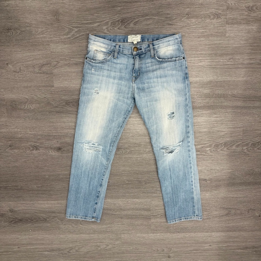Current/Elliott The Boyfriend Jeans Light Wash Distressed Denim Size 25